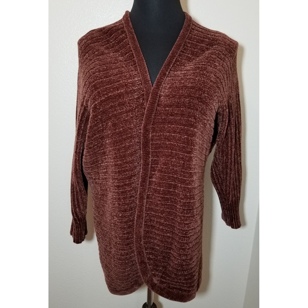 Torrid Plus Size 0 Brown Chenille Cocoon Open Front Ribbed Sweater Boho Hippie
